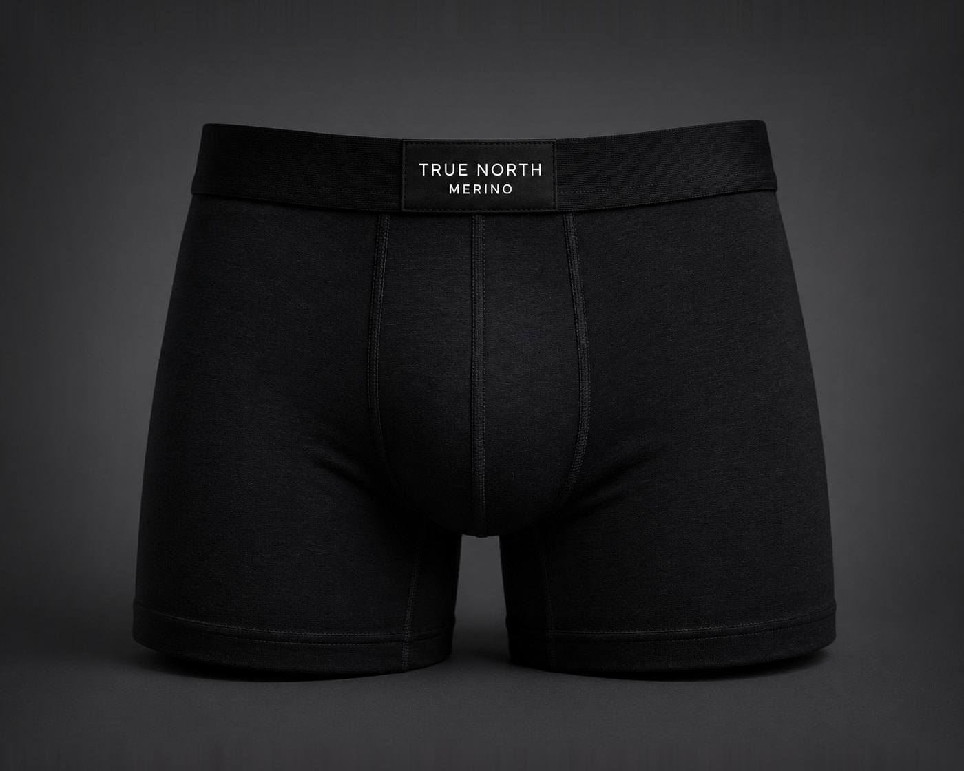TRUE NORTH Flight Deck Boxer Brief in Midnight — 17.5-micron merino wool, front view