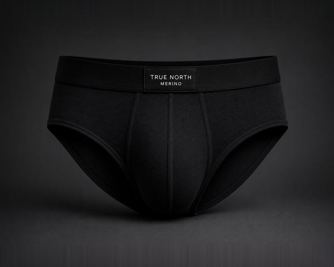 TRUE NORTH Rotation Brief in Midnight merino wool, front view
